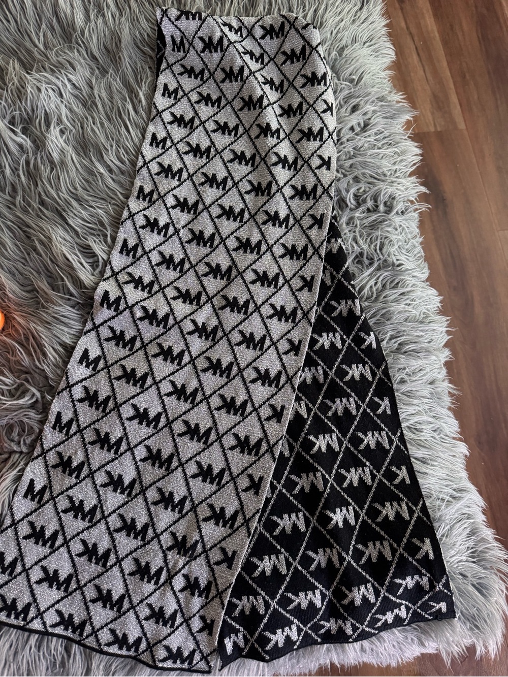 Michael Kors Black and Gray Logo Knit Scarf